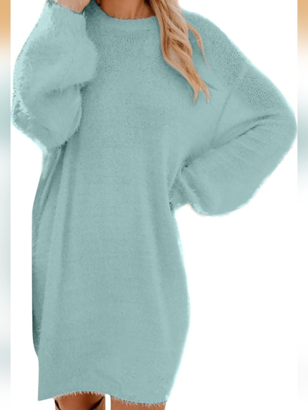 Plush Fuzzy Mini Dress - Light Mint NWOT